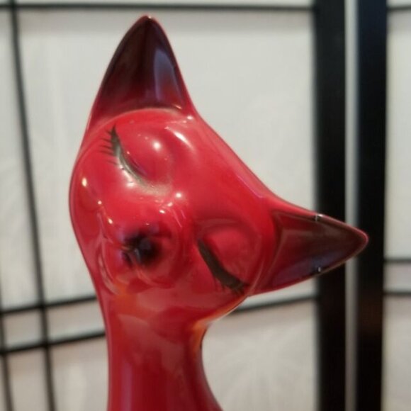 MCM Ceramic Red Siamese Cat Long Neck Kitty Figurine - Approx 13" tall - Picture 2 of 9